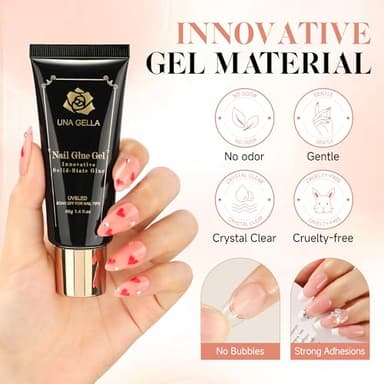 UNA GELLA Gel Nail Glue, Solid Nails Gl ue Gel 40ml Lamp Curing Needed Soak Off G LUE Strong Nail G LUE G el for Acrylic Fake Nails Tips Extension Press On Nails for Gelly Tips - Image 3
