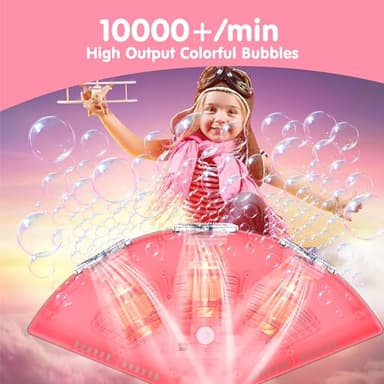 Bubble Machine-Automatic Fan-Shaped Bubble Blower Machine-10,000 Bubble Per Min Bubbles Maker for Kids,Portable Bubble Maker Toys for Outdoor,Wedding,Party,Birthday-Pink - Image 4