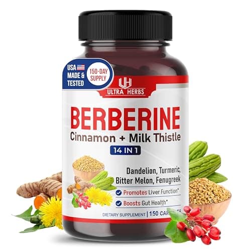 Ultra Herbs Premium Berberine with Cinnamon, Milk Thistle *USA Made & Test* Promotes Liver Function, Gut Health, Immunity (150 Count (Pack of 1)) - Image 1