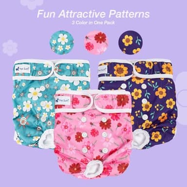 Pet Soft Washable Female Diapers (3 Pack) Female Dog Diapers, Comfort Reusable Doggy Diaper for Girl Dog in Period Heat (Cute Flower, M) - Image 5