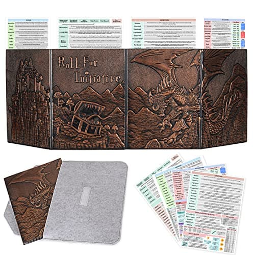 CZYY DND Dungeon Master Screen Faux Leather Embossed Dragon & Mimic, Four-Panel with Pockets DM Screen for Dungeons and Dragon, Pathfinder, D&D - Image 1