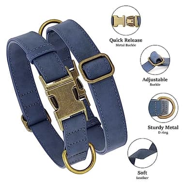 Didog Soft PU Leather Dog Collar, Stylish Quick Released Dog Collars for Small Dogs, Easy Clean Adjustable Pet Collar for Daily Walking, Blue, S Fit 10-16" Neck - Image 2