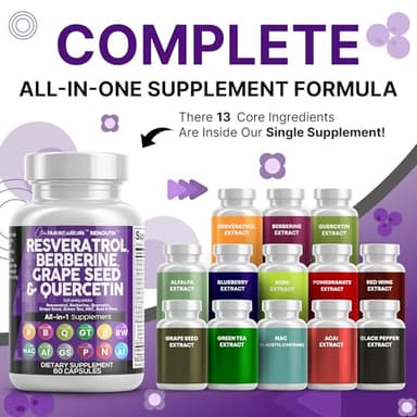 Clean Resveratrol Supplement | Berberine Grape Seed Extract Quercetin Green Tea Extract Acai Noni Polyphenol Supplement for Women & Men Anti Aging N-Acetyl Cysteine NAD Booster - Image 2