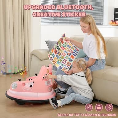 ELEMARA Bumper Car for Kids,1.9mph Max,12V Toddler Ride on Toys with Remote Control,2-Speed,2 Playing Modes,360 Degree Spin,Bumping Toy Gifts W/Bluetooth,5 LED Lights Modes,DIY Stickers,Pink - Image 5