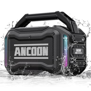 ANCOON Speakers Bluetooth Wireless: 80W(Peak) Loud Speaker with Bass, 20H Playtime, IPX6 Waterproof, Large Jobsite Speakers for Work, Outdoor, Workshop, Garage, Portable Speaker with TWS (Black) - Image 1