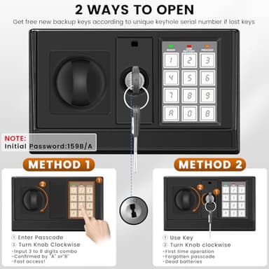 16.54 Inches Tall Safe Box, 2.5 Cuft Home Safe with Fireproof Waterproof Bag, Anti-Theft Digital Security Lock Box with Smart Alert System, Removable Shelf, Mute Function, Document Safes for Jewelry - Image 7