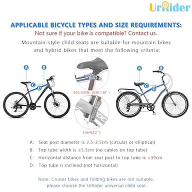 UrRider Child Bike Seat, Front Mount Kids Bike Seat, Fits Mountain Bikes, Hybrid Bikes, Portable, Tool-Free, Quick-Release, Ultra-Light, Toddler Bike Seat for Children 2-6 Years(up to 60lbs) - Image 4