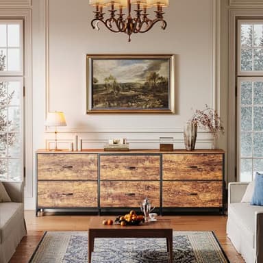Huuger 63 Inch Long Dresser for Bedroom, Wide TV Stand for 55, 65, 70 Inch TV, 6 Drawer Dresser for Closet with Fabric Drawers, Storage Organizer for Bedroom, Entryway, Rustic Brown - Image 4