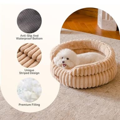 MEWOOFUN Dog Bed for Medium Dogs, Washable Large Cat Beds for Indoor Cats, Donut Pet Bed for Dogs and Cats with Anti-Slip Bottom (Camel, 27"x27"x10") - Image 8