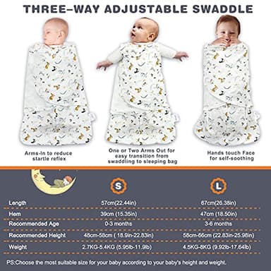 Ftikvo Swaddle-Blanket Baby Girl & Boy Swaddles Newborn Infant Transition 100% Cotton Wrap Blankets, 3-Way Adjustable Wearable Blanket, TOG 1.0 (Dinosaur, 3-6 Month) - Image 2