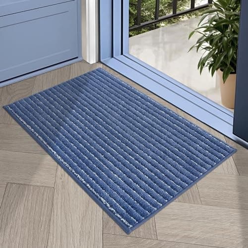 COSY HOMEER Indoor Door Mat Floor Mats Dirt Trapper Wet Shoes and Paws, Front Door Outside Entry Welcome Outdoor Entrance Dog Cat Mat, Anti Slip Washable, 20"x32",Blue - Image 1