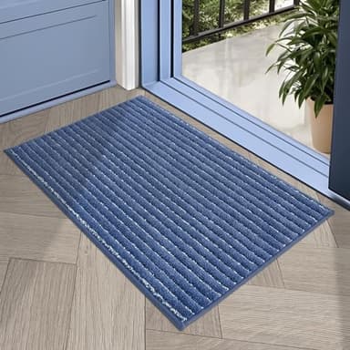 COSY HOMEER Indoor Door Mat Floor Mats Dirt Trapper Wet Shoes and Paws, Front Door Outside Entry Welcome Outdoor Entrance Dog Cat Mat, Anti Slip Washable, 20"x32",Blue - Image 1