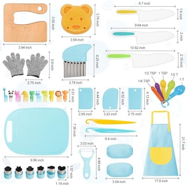 50PCS Toddler Knife Set - Kids Knifes for Real Cooking, Wooden Kids Kitchen Knife Set with Gloves Cutting Board Crinkle Cutters Kid Safe Knives, Toddlers Kitchen Tools - Image 2