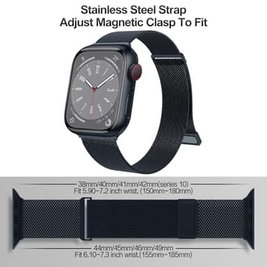 EPULY Compatible with Apple Watch Band 38mm 40mm 41mm 42mm Series 10 11, Stainless Steel Mesh Loop Magnetic Clasp Bands for iWatch Series 9 8 7 6 5 4 SE3 2 Women Men - 42/41/40/38mm Midnight - Image 2