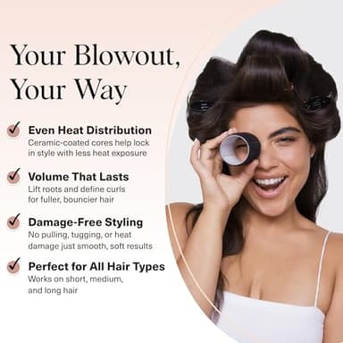 Kitsch Ceramic Thermal Hair Rollers for Women – Self Grip Hair Curlers for Heatless Curls Overnight - Volumizing Large Rollers for Short & Long Hair - For Long Lasting Frizz-Free Curls - Black, 8pcs - Image 3