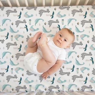 BROLEX Baby Fitted Crib Sheets: Kid Crib Sheets - Set of 2 for Toddler Standard Size Crib Mattress for Boys and Girls - Jersey Knit Crib Bed Sheets Dinosaur Lion - Image 4