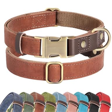 Didog Soft PU Leather Dog Collar for Large Dogs,Classic Adjustable Dog Collars with Quick Release Metal Buckle,Easy Clean and Comfortable with Nylon Lining,Brown,L Neck 15-23" - Image 1