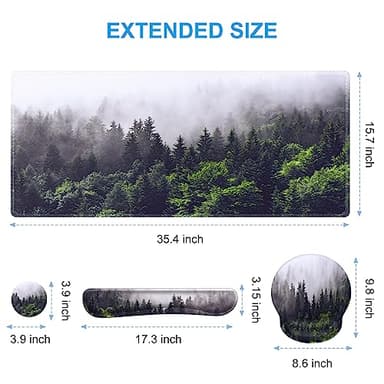 iCasso Desk Mat, Gaming Mouse Pad Wrist Support Set,4in1 XXL Large Mousepad + Keyboard Wrist Rest+Mouse Wrist Rest+Coaster Set with Ergonomic Design for Home Office Table Computer-Forest - Image 2