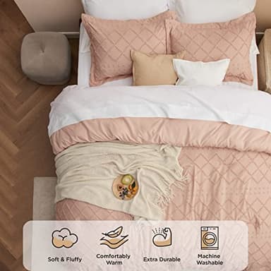 Bedsure Twin/Twin XL Comforter Set - Coral Pink Comforter, Boho Tufted Shabby Chic Bedding, 2 Pieces Vintage Farmhouse Bed Set for All Seasons, Fluffy Soft Bedding with 1 Pillow Sham - Image 3