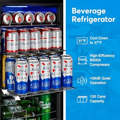 Beverage Refrigerator 17 inch Wide - 126 Can Beverage Cooler with Glass Door | Counter-Top/Freestanding Mini Beverage Beer Fridge | Temperature Memory | Invisible Door | Perfect for Soda, Beer - Image 8