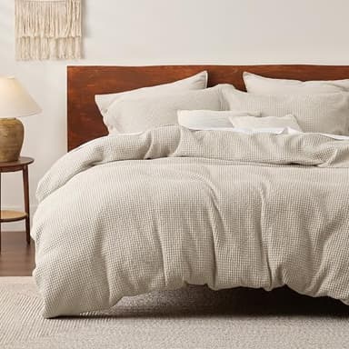Bedsure Cotton Duvet Cover Set - 100% Cotton Waffle Weave Beige Duvet Cover Oversized Queen Size, GentleSoft™ and Breathable Bedding Set for All Season, 3 Pieces, 98"x98" - Image 7