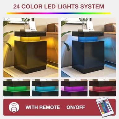 oneinmil Nightstand Set of 2 with LED Lights,Night Stand with Storage Cabinet for Bedroom,Bedside Table with LED, Black - Image 6