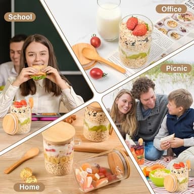 Overnight Oats Containers with Lids,4 Pack 18oz Overnight Oats Jars with Spoons,Salad Meal Prep Jar with Bamboo Lids for Chia Seed Pudding Salad Cereal Coffee Flour,Sourdough Starter Jar for Bread - Image 5