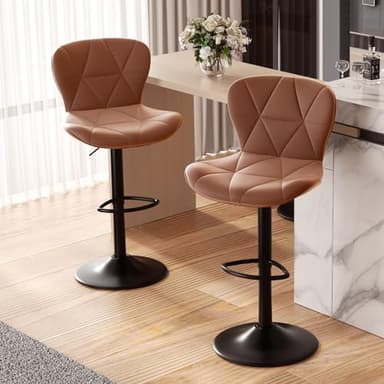 Nalupatio Modern Bar Stools Set of 2, Faux Leather Upholstered Swivel Bar Stools, Adjustable Counter Height Bar Chairs with Back for Kitchen Island, Rust - Image 1