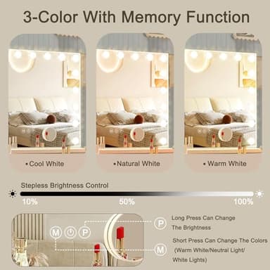 Ratsamee Hollywood Vanity Mirror with Lights, 18 Dimmable Bulbs, 3 Color Lights,Make Up Lighted Mirror, Aluminum Metal Frame, USB Charging Port(32" x 24") - Image 3