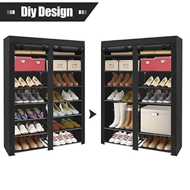 ERONE Shoe Rack Storage Organize, 28 Pairs Portable Double Row with Nonwoven Fabric Cover Shoe Shelf Cabinet for Closet - Image 7