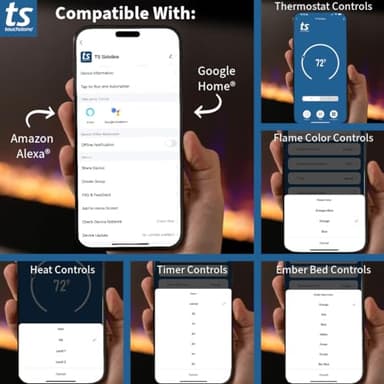Touchstone Smart Electric Fireplace-The Sideline 84" Wide-in Wall Recessed - 30 Realistic Ember Color/Flame Options - 1,500W Heater w/Thermostat - Log & Crystal Hearth Options - Alexa/WiFi Enabled - Image 9