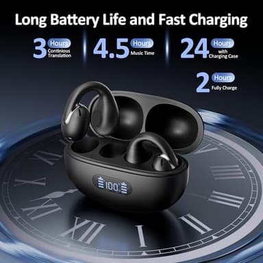 AI Language Translation Earbuds Real Time, IAMJOY Language Translator Earbuds Open Ear Clip-On Design, 163 Language & Accents Two-Way Translator Device with APP for Travel Learning Business, Black - Image 7