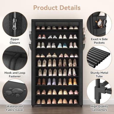LANTEFUL Shoe Rack with Covers - 10 Tiers Tall Shoe Rack Organizer Large Capacity Shoe Shelf Storage 40 Pairs Space Saving Vertical Shoe Storage Organizer for Closet, Entryway, Dorm, Bedroom - Image 4