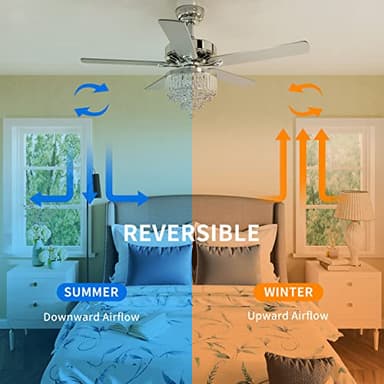 YITAHOME Chandelier Ceiling Fan with Remote, 52 Inch Crystal Fan Light, Indoor Fan Ceiling with 3 Speed, Silent Reversible Motor, Dual-Sided Blades, Timer, Balance Kit - Chrome - Image 4