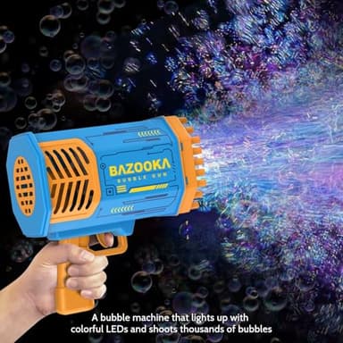 Bubble Gun Bazooka Machine with Solution - 69 Holes Blaster for Outdoor Summer Toy, Party Favors - Blue Halloween Bubble Maker Blowers for Kids - Image 5