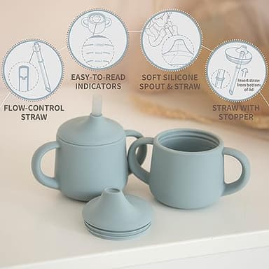 Moonkie Silicone Baby Sippy Cups | 3 Stages Training Cup Straw Cup for Infants Toddlers and Kid | 4 oz 2Pack - Image 3