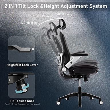 COLAMY Ergonomic Mesh Office Chair with Footrest, High Back Computer Executive Desk Chair with Headrest and 4D Flip-up Armrests, Adjustable Tilt Lock and Lumbar Support-Black - Image 7