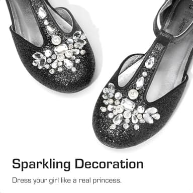 DREAM PAIRS Girls Mary Jane Dress Shoes Pearl T-Strap Party Flower Wedding Princess Flats for Toddler Little Big Kid,Size 3 Little Kid,Black,SDFL2426K - Image 3