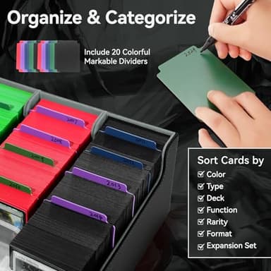 5 Row Trading Card Storage Box, 3800+Bulk Card Organizer Box with 20 Dividers & 5 Supporters, Graded Card Deck Box for YuGiOh, MTG, TCG with Double Lid Black/Grey - Image 3