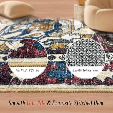 RUGSURE Washable Area Rugs - Perfect for Living Room, Bedroom, Kids Room, Nursery - Stain & Water Resistant Non-Slip, Pet & Child Friendly, Vintage Tribal Area Rugs (Rust and Bule, 9' x 12') - Image 3