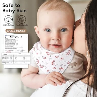 Yoofoss Muslin Baby Bibs 10 Pack 100% Organic Cotton 6-Layer Soft Absorbent Drool Bandana Baby Bibs for Drooling and Teething for Boys and Girls, Pink Flower - Image 4