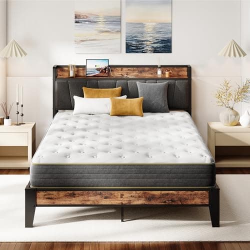 LIKIMIO Full XL Bed Frame, Storage Headboard with Charging Station, Solid and Stable, Noise Free, No Box Spring Needed, Easy Assembly - Image 1