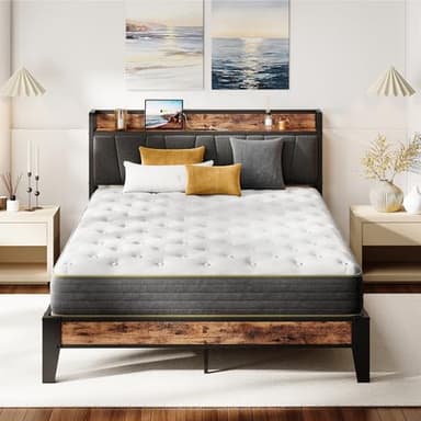 LIKIMIO Full XL Bed Frame, Storage Headboard with Charging Station, Solid and Stable, Noise Free, No Box Spring Needed, Easy Assembly - Image 1