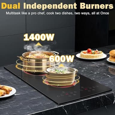 2 Burner Electric Cooktop, 12 Inch Electric Stove Top, 120V Double Burner Countertop Stove 2000W with Timer & 9-Level Adjustment, Sensor Touch Control, Child Lock, Built-in Radiant Cooktop Pladeca - Image 2