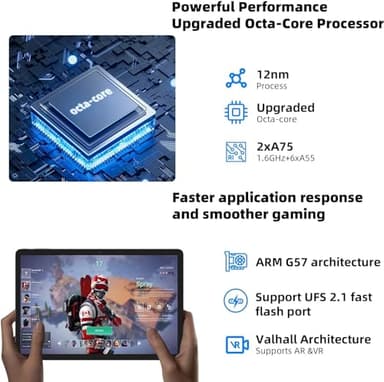 2025 Upgraded Android 14 Tablet 11inch, 12GB+128GB+512GB, Support Face Unlock,18W Fast Charging with 8000mAh Large Battery ,Dual WiFi6, Dual Camera,Octa-Core CPU, Bluetooth,HD Touchscreen Display - Image 6