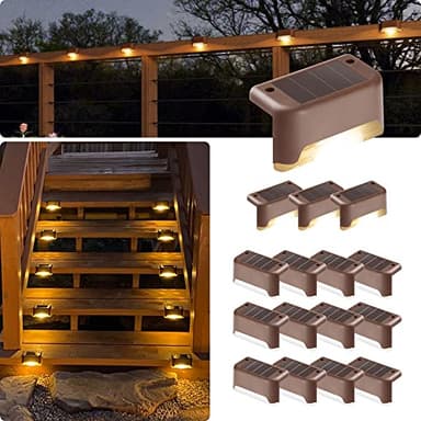 GIGALUMI Led Solar Deck Lights, 16 Pack Waterproof for Outdoor Stairs, Step, Fence, Railing, Yard and Patio (Warm White) - Image 1