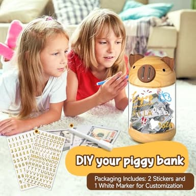 hizgo Wooden Piggy Bank for Kids Adults, Clear Savings Jar for Boys and Girls, Unbreakable Money Coin Bank for Kids Birthday - Image 6
