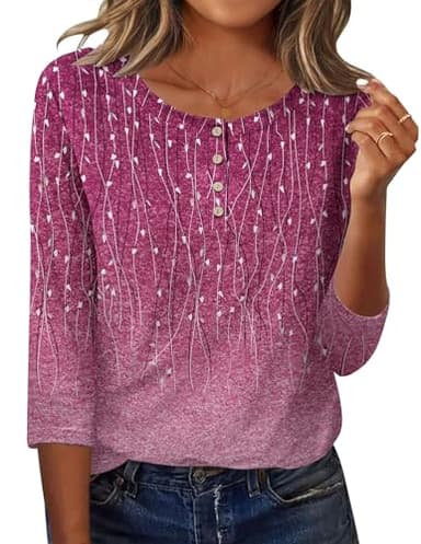 Zeagoo Blouses for Women Dressy Casual Crew Neck Summer Three-Quarter Sleeve Tunic Tops Floral Shirts Loose Fit Work Clothes Spring - Image 2