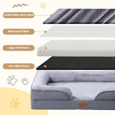 OUPEIWAWA Large Dog Bed Orthopedic with Bolster Sides Removable Egg-Crate Foam Waterproof Liner Pet Bed Sofa Couch with Removable Washable Cover Non-Slip Bottom, Gray - Image 4