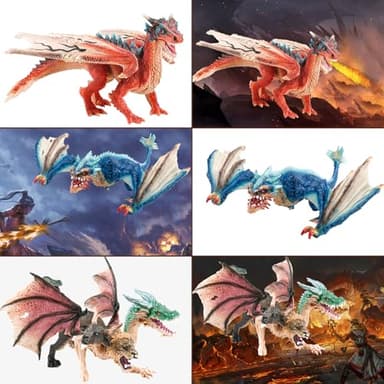Mostop Dragon Toy Figures, 9’’ Realistic Battle Dragon Toys, 3 PCS Ancient Flying Dragon Figurines Plastic Fire Creature Dragon Models Decoration,Dragon Action Figure Kids Toys for Boys Girls Age 3+ - Image 4